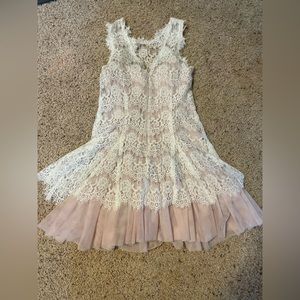 Besty Adam White with Peach Undertone Lace Dress